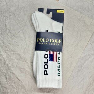 Ralph Lauren GOLF Men’s Socks ~ Size 6-12 ~ White ~ Text Pattern